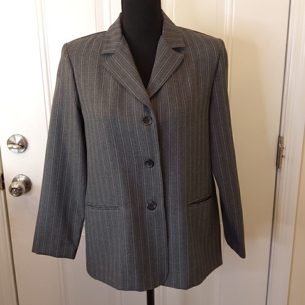 (3/$20) Alfred Dunner gray pinstripe button front jacket with pockets